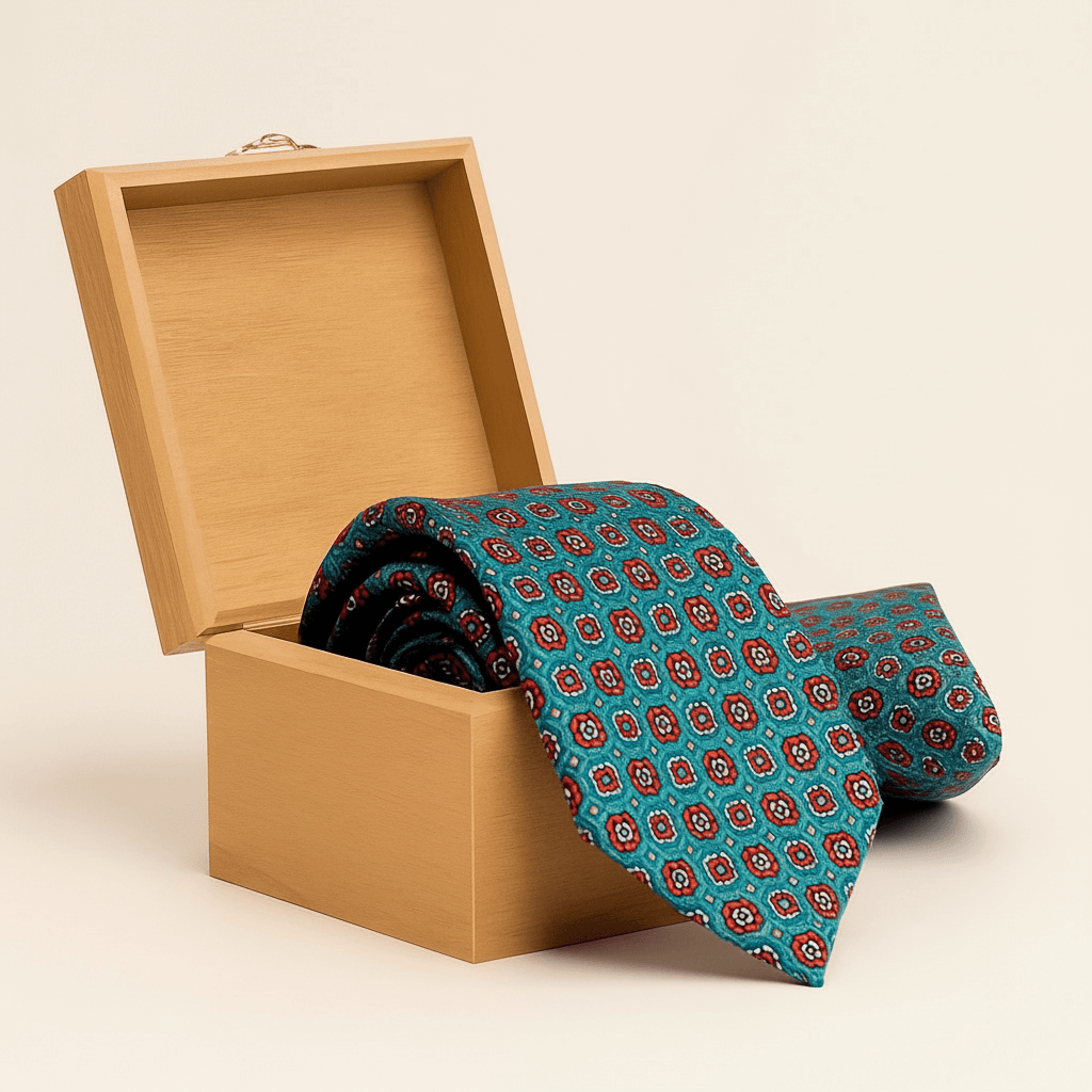 Aristo Coins Handmade Tie & Pocket Square in Teal & Wine