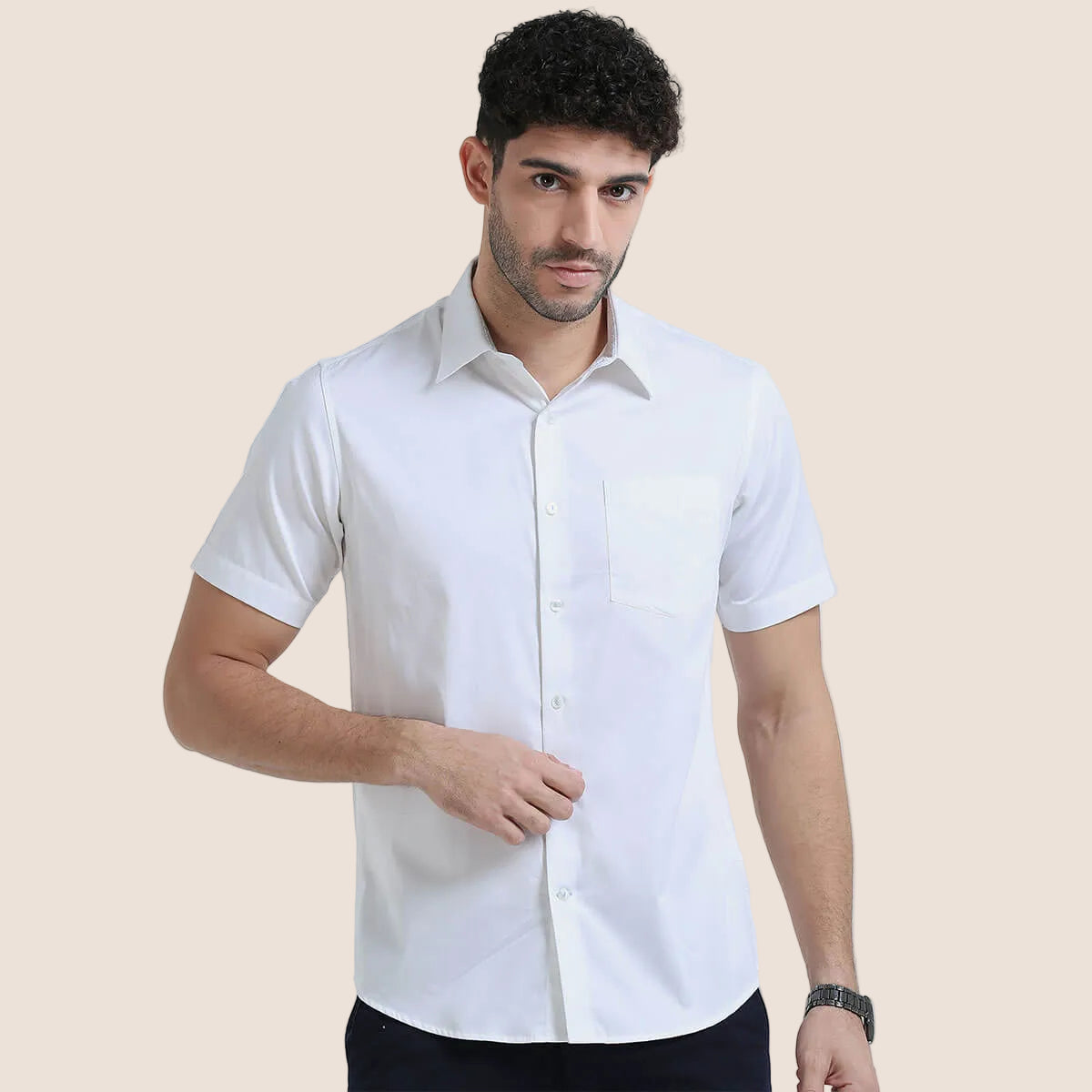 Ashley Half Sleeves Giza Cotton Shirt In Snow