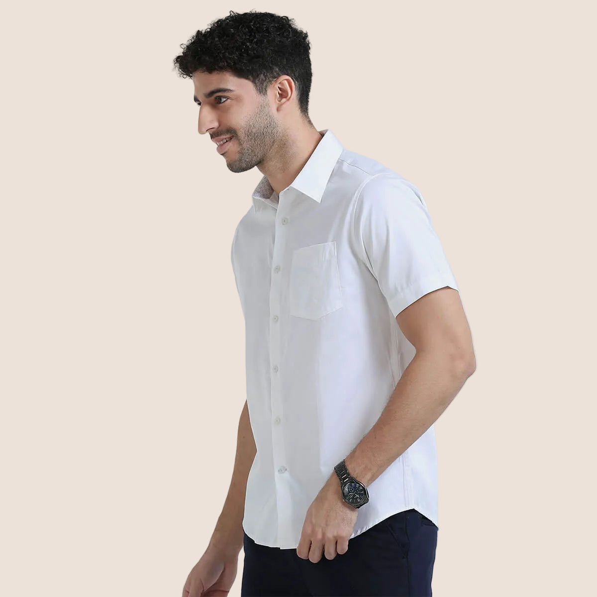 Ashley Half Sleeves Giza Cotton Shirt In Snow