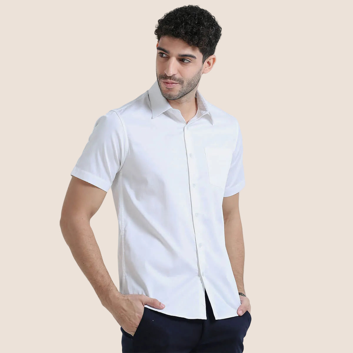 Ashley Half Sleeves Giza Cotton Shirt In Snow