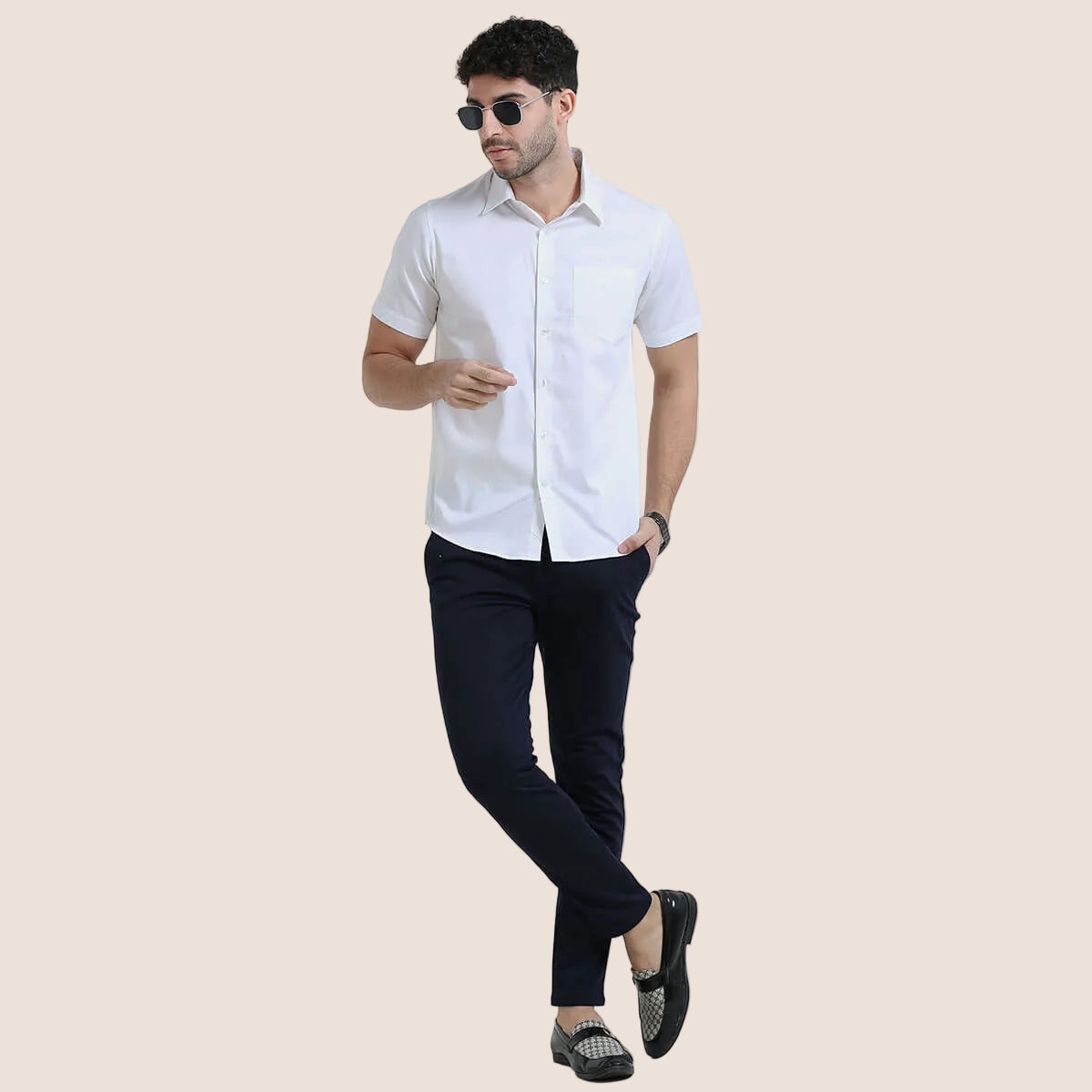 Ashley Half Sleeves Giza Cotton Shirt In Snow