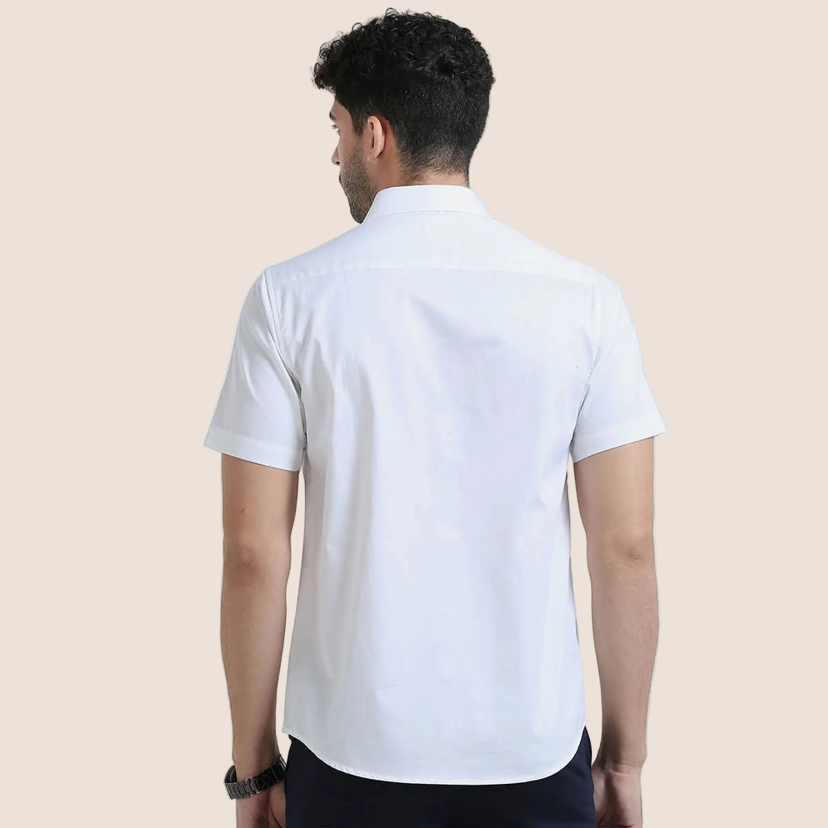 Ashley Half Sleeves Giza Cotton Shirt In Snow