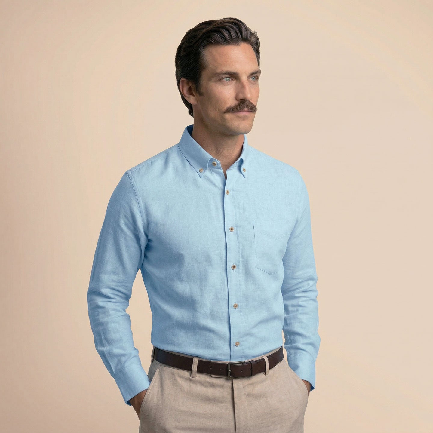 Breeze Linen Full Sleeves Shirt In Baby Blue
