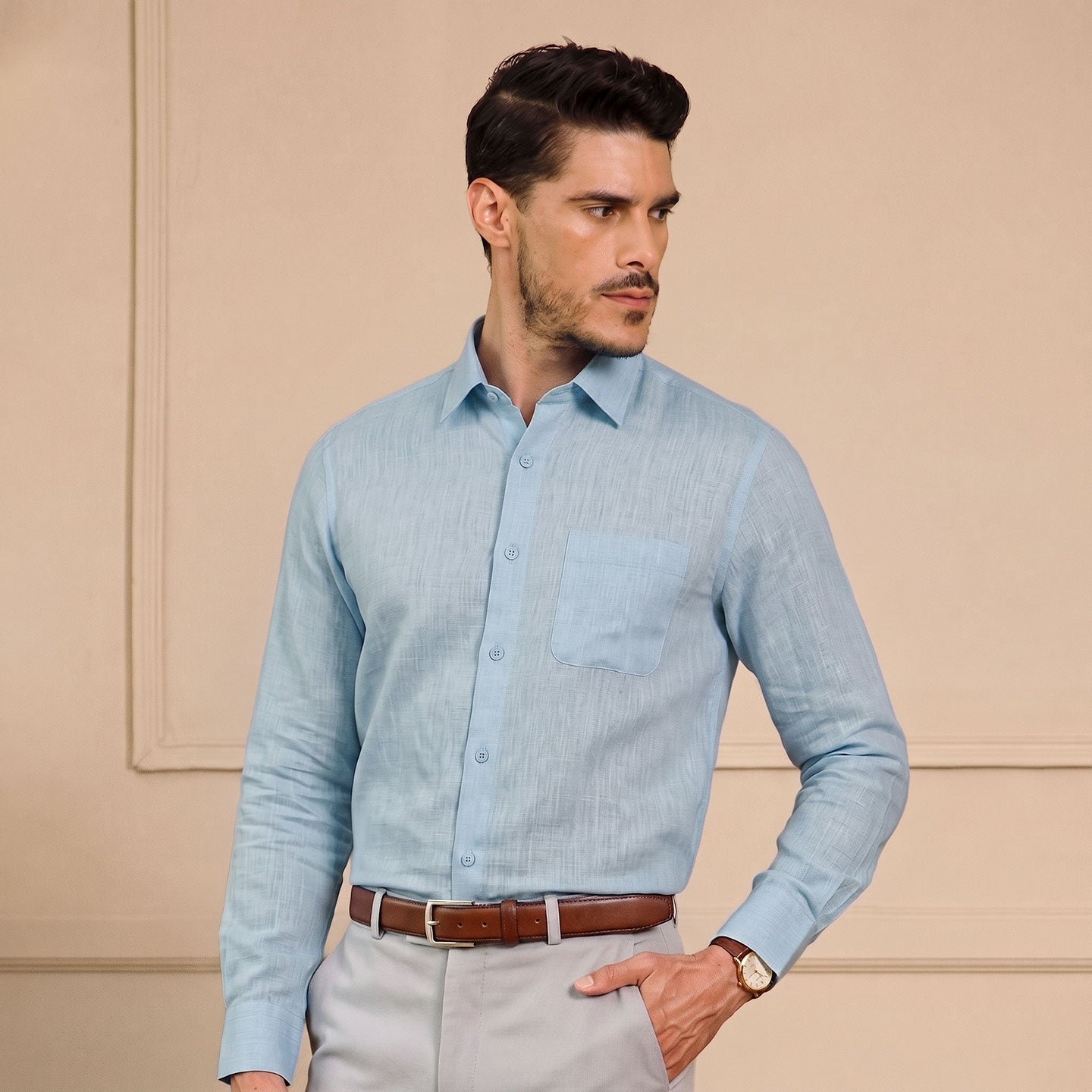 Cedar Pure Linen Full Sleeves Shirt In Sky Blue