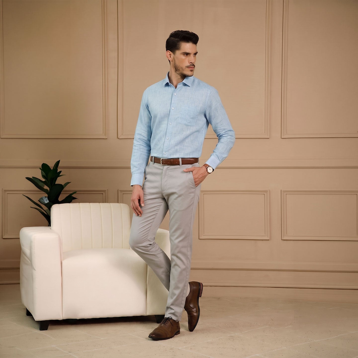 Cedar Pure Linen Full Sleeves Shirt In Sky Blue