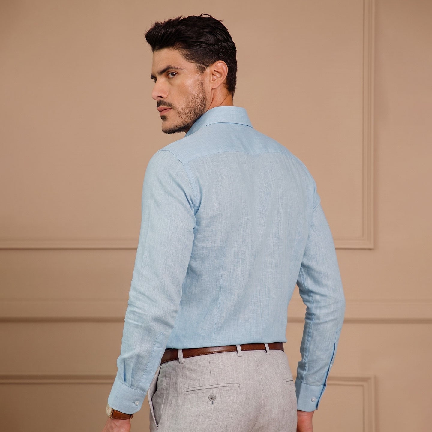 Cedar Pure Linen Full Sleeves Shirt In Sky Blue