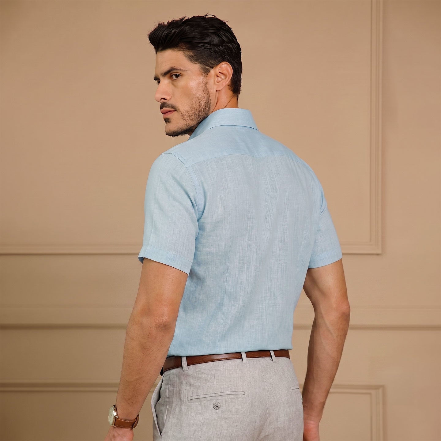 Cedar Pure Linen Half Sleeves Shirt In Cloud Blue