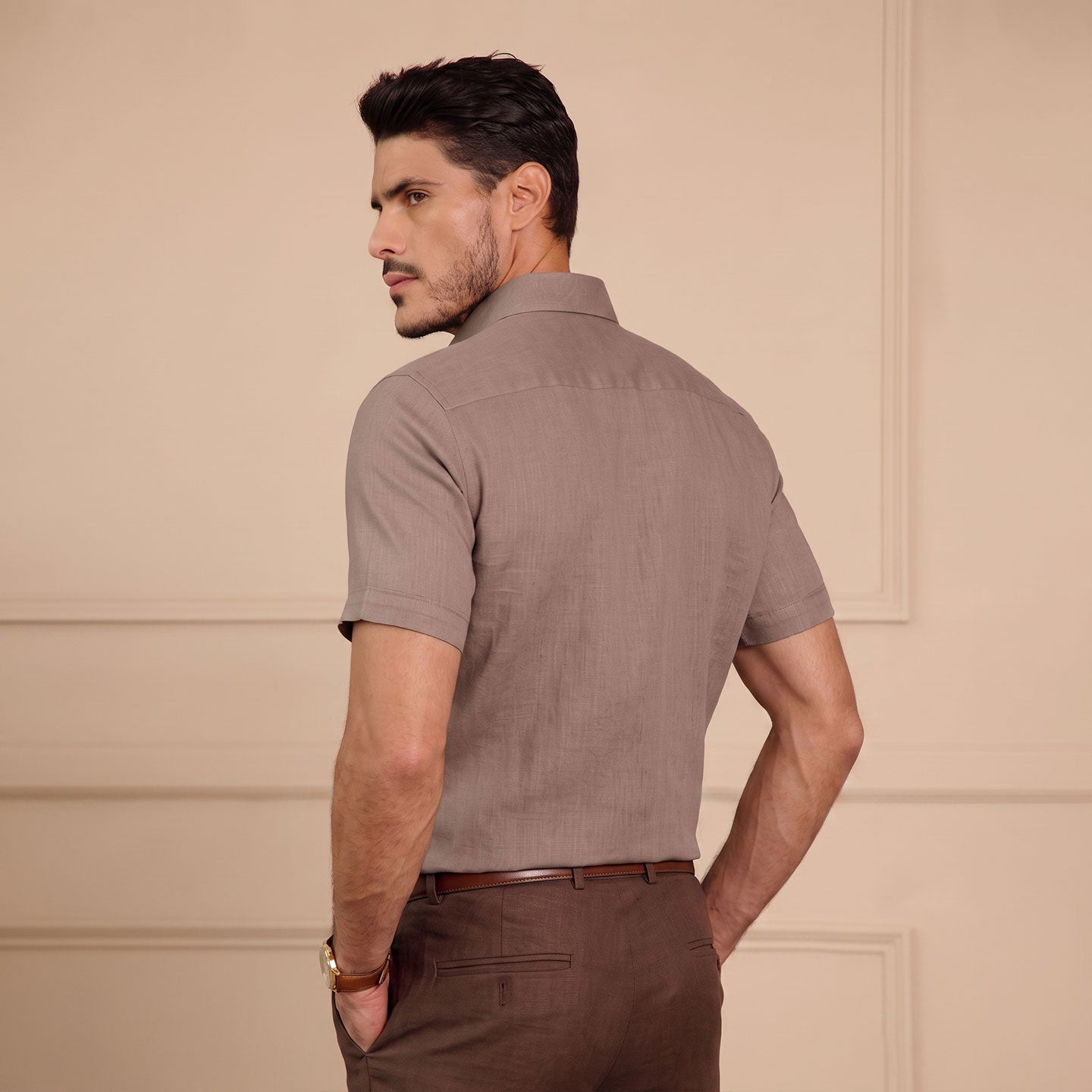 Cedar Pure Linen Half Sleeves Shirt In Blush Rose
