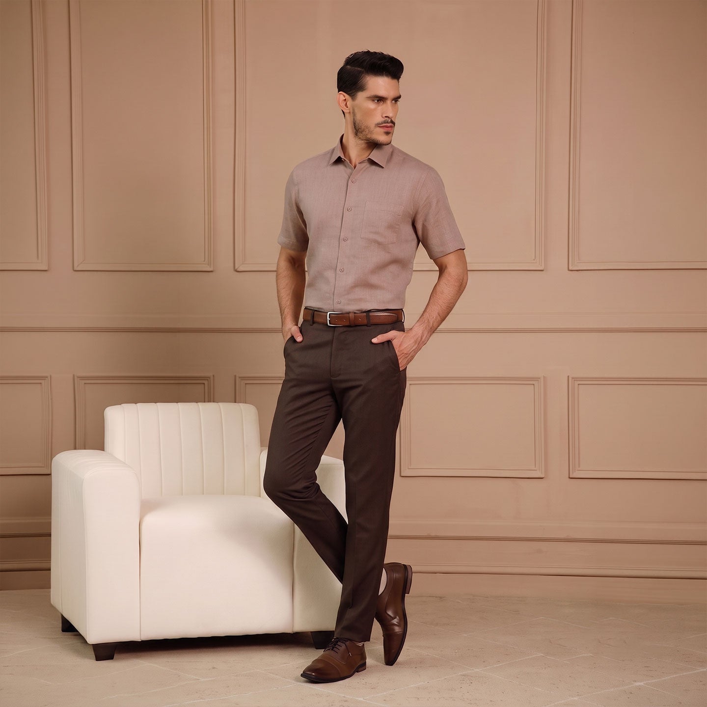 Cedar Pure Linen Half Sleeves Shirt In Blush Rose