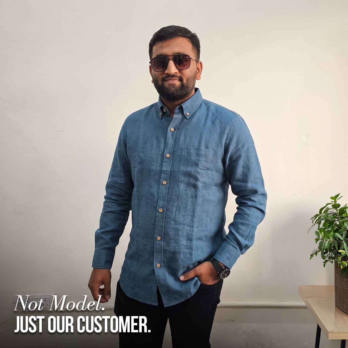 Breeze Linen Full Sleeves Shirt In Denim