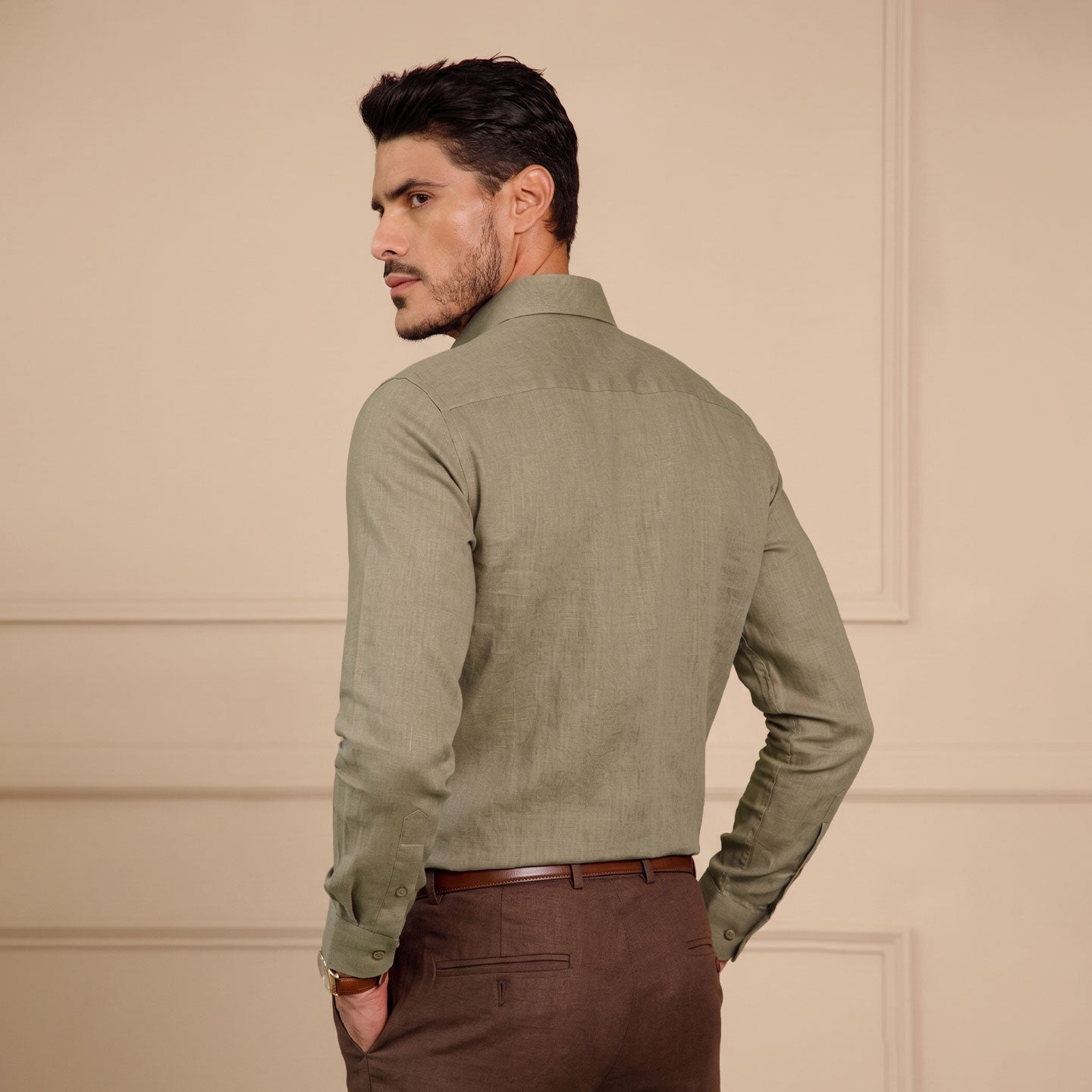 Cedar Pure Linen Full Sleeves Shirt In Caramel
