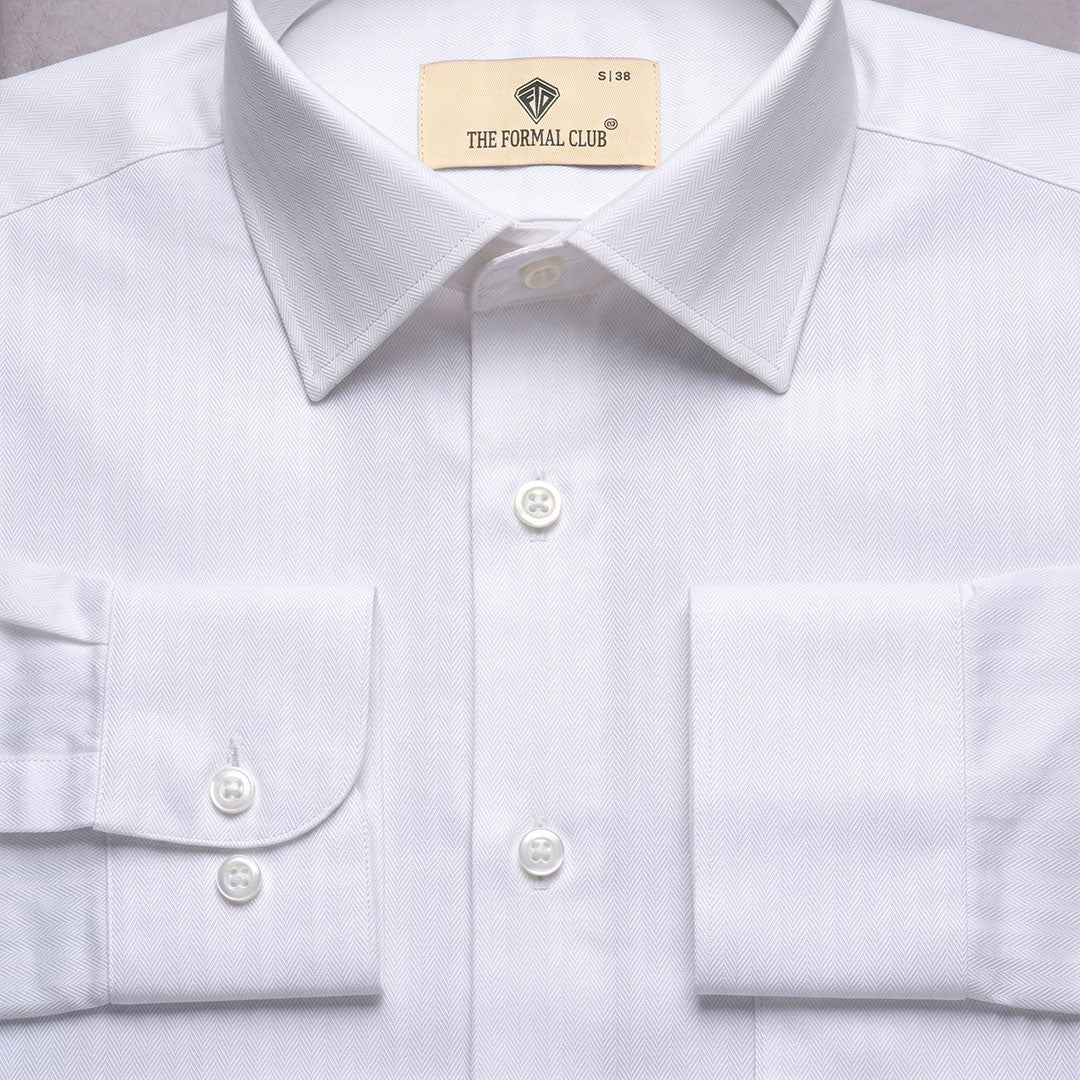 Imperial Herringbone 2 Ply Giza Shirt In Cloud White