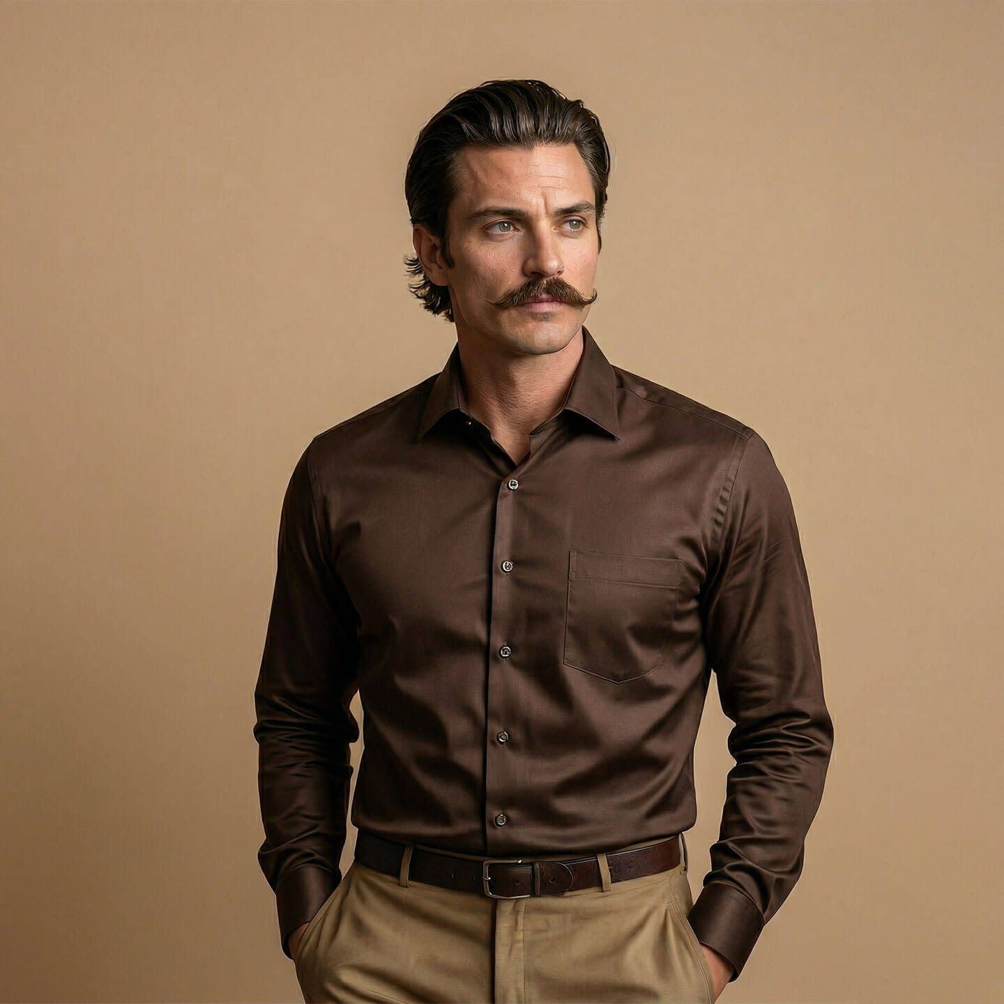 French Cuff Giza Cotton Shirt In Coffee