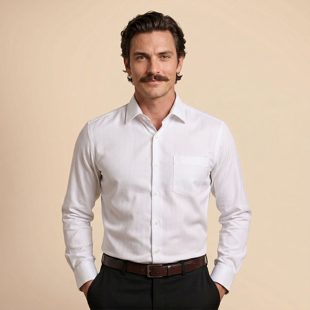 Imperial Herringbone 2 Ply Giza Shirt In Cloud White