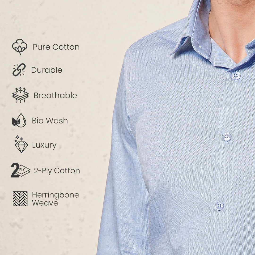 Imperial Herringbone 2 Ply Giza Shirt In Cornflower
