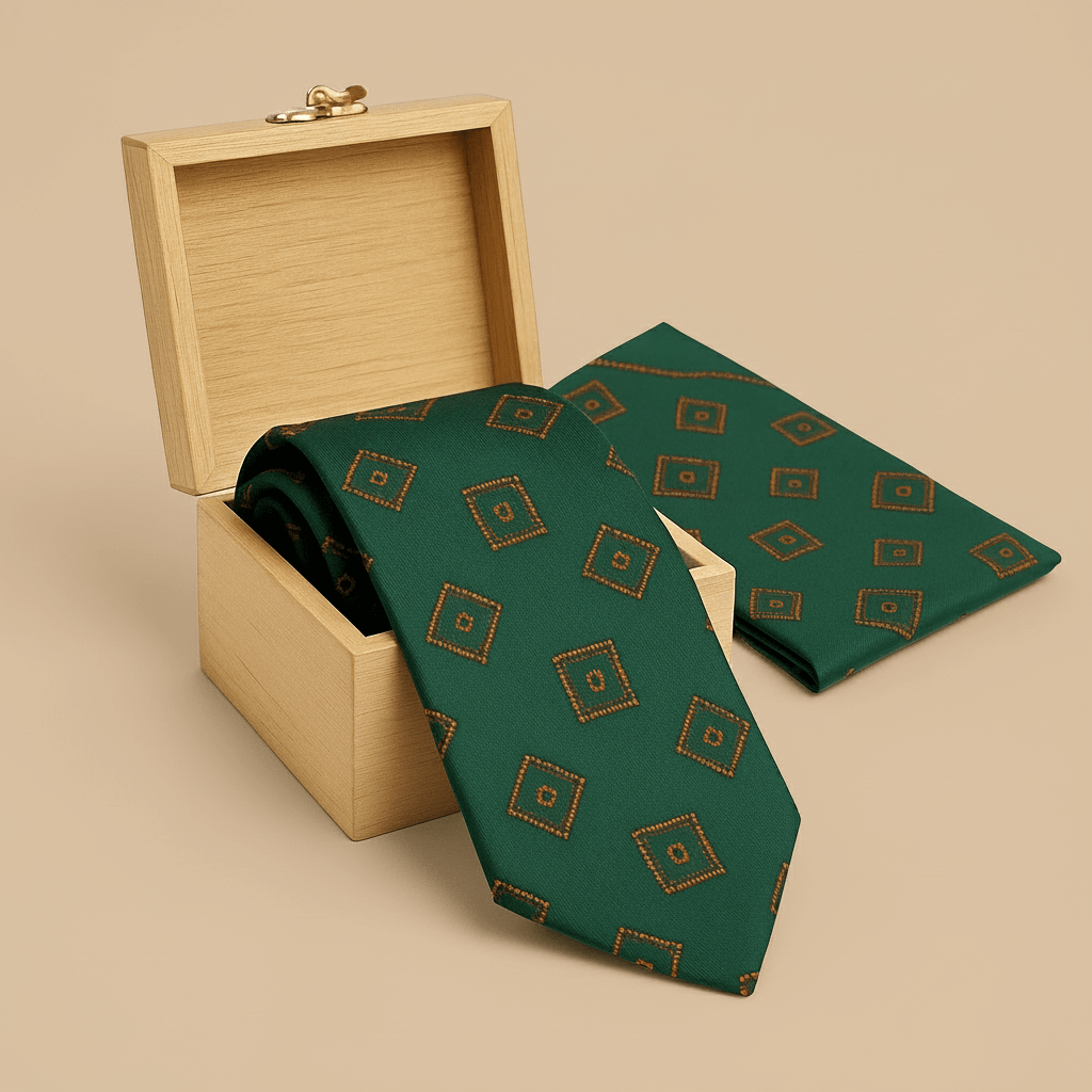 Regal Box Handmade Tie & Pocket Square in Emerald