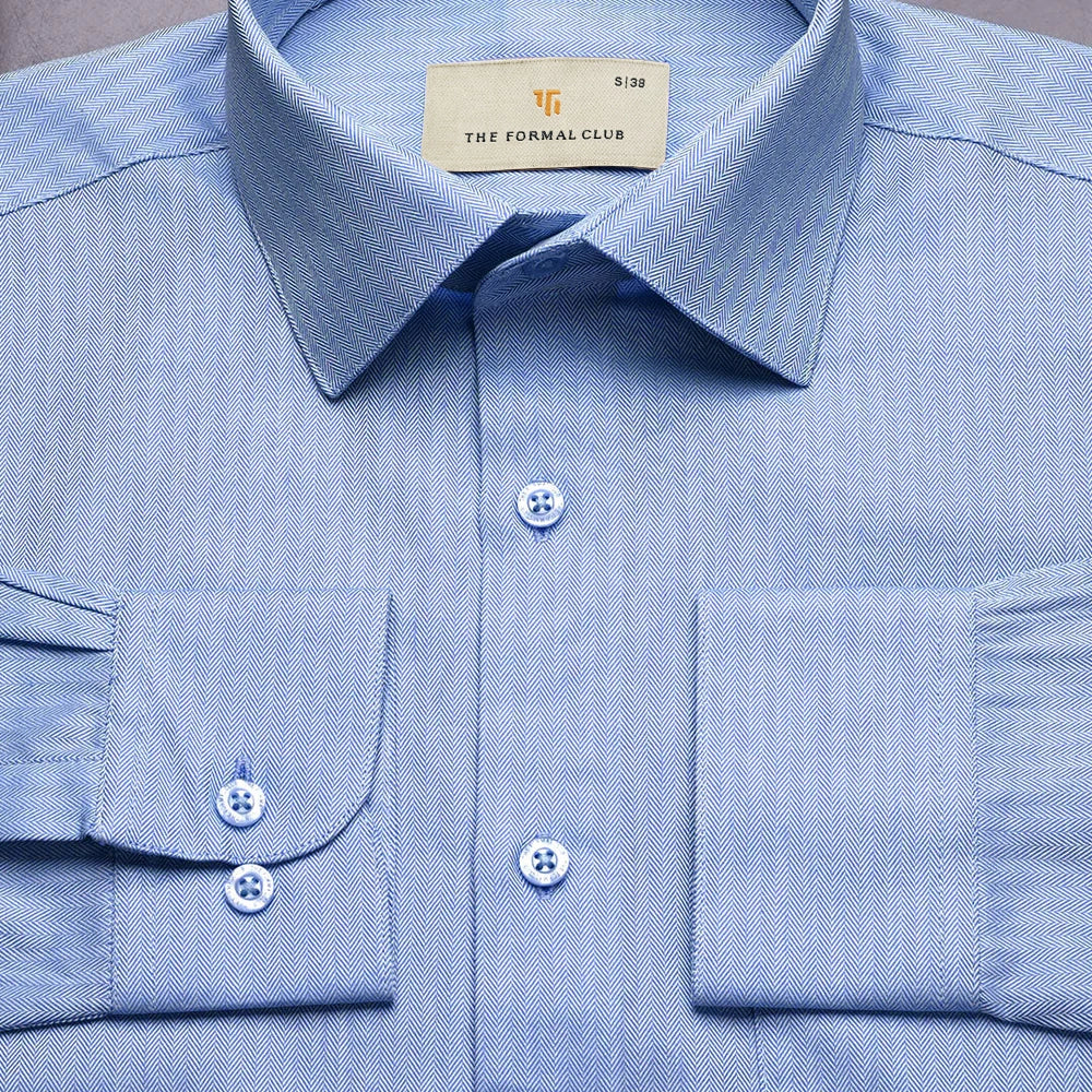 Imperial Herringbone 2 Ply Giza Shirt In Cornflower