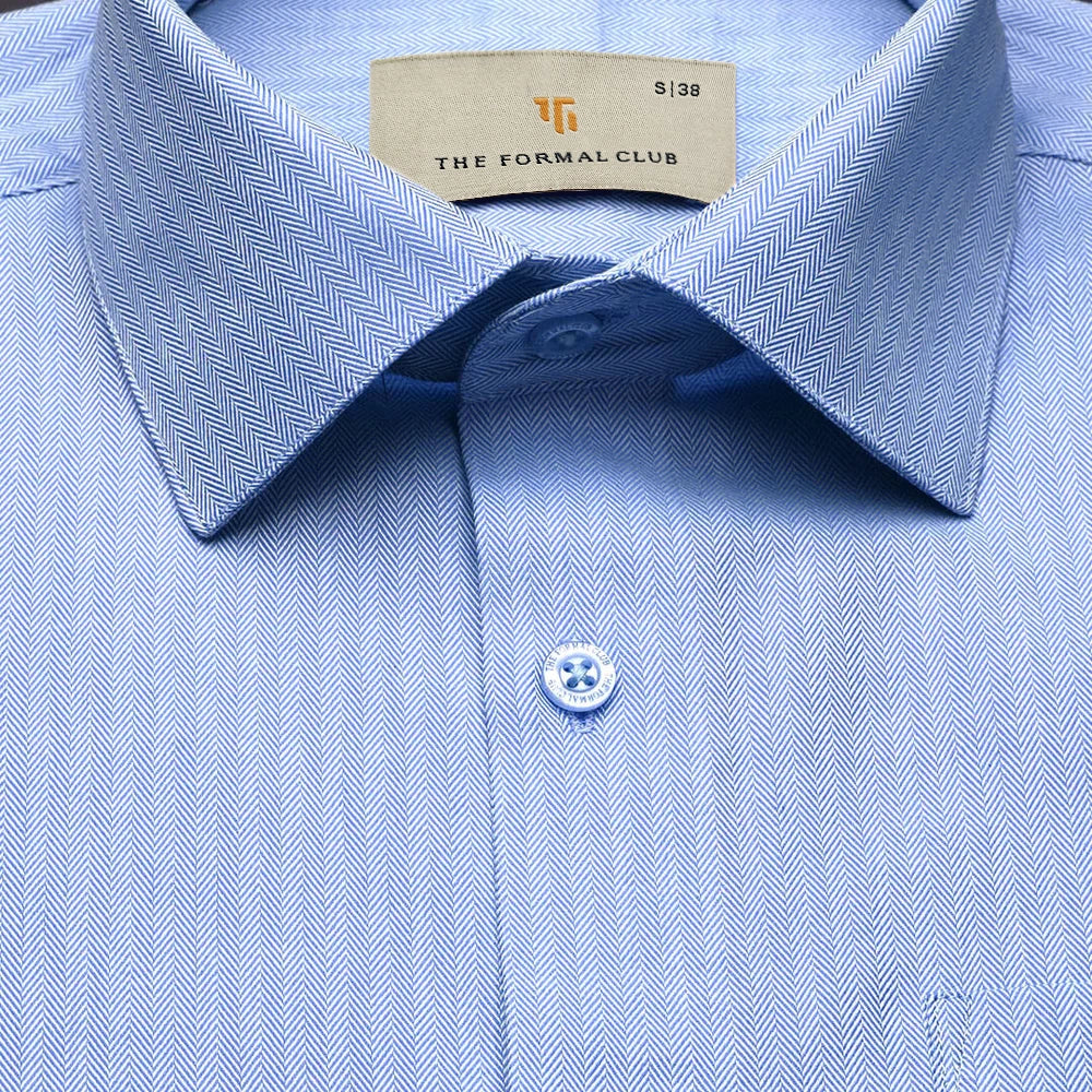 Imperial Herringbone 2 Ply Giza Shirt In Cornflower