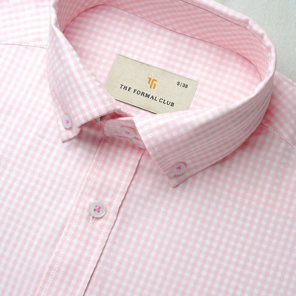Gingham 2 Ply Check Shirt In Blush Pink
