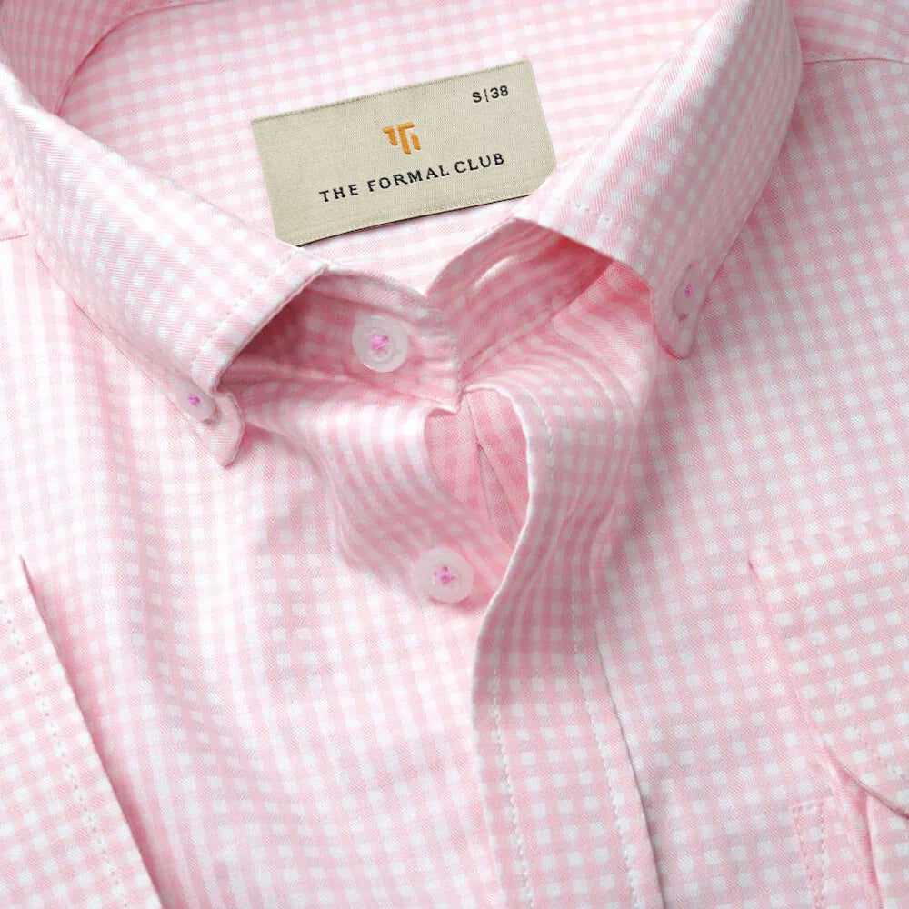 Gingham 2 Ply Check Shirt In Blush Pink
