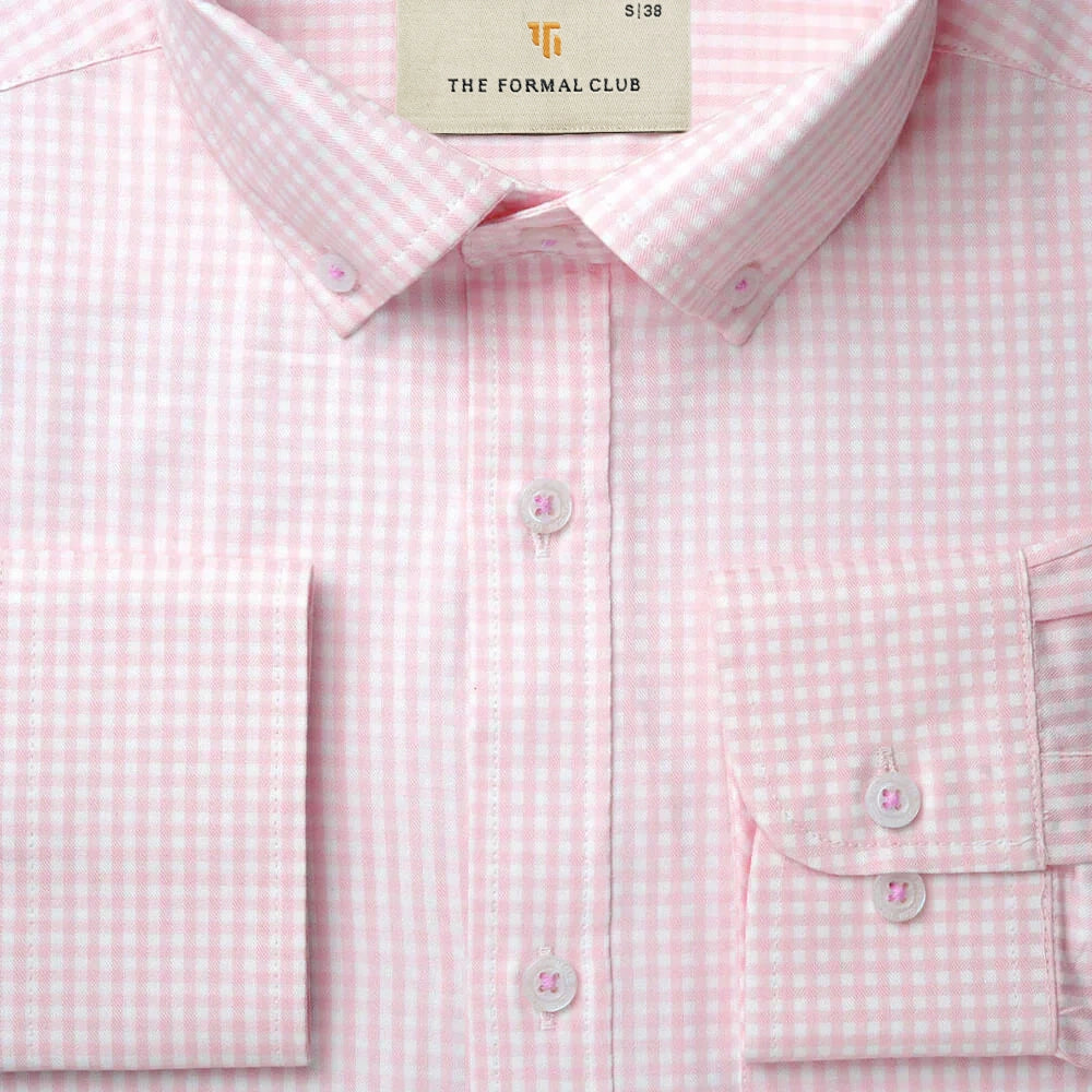 Gingham 2 Ply Check Shirt In Blush Pink