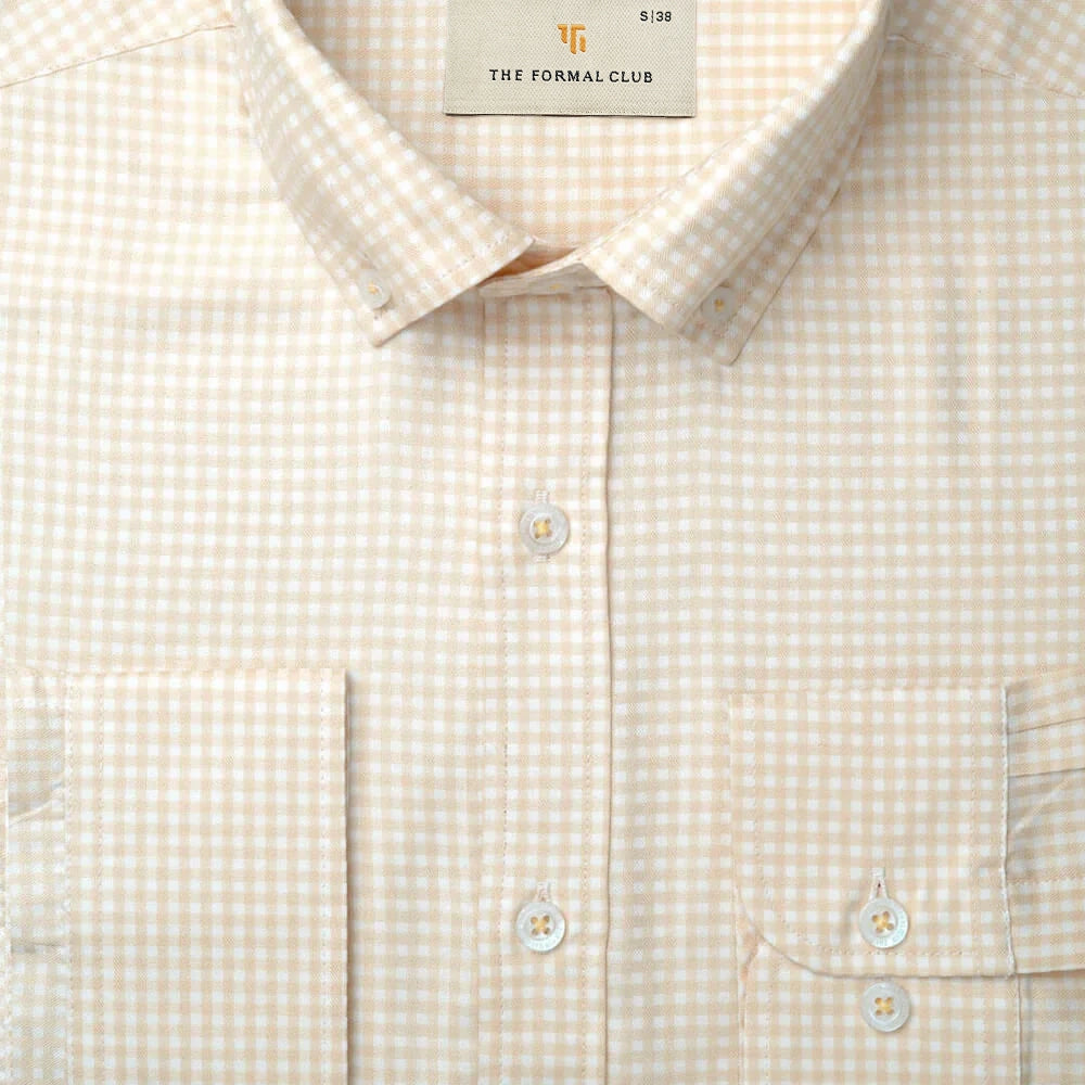 Gingham 2 Ply Check Shirt In Ochre
