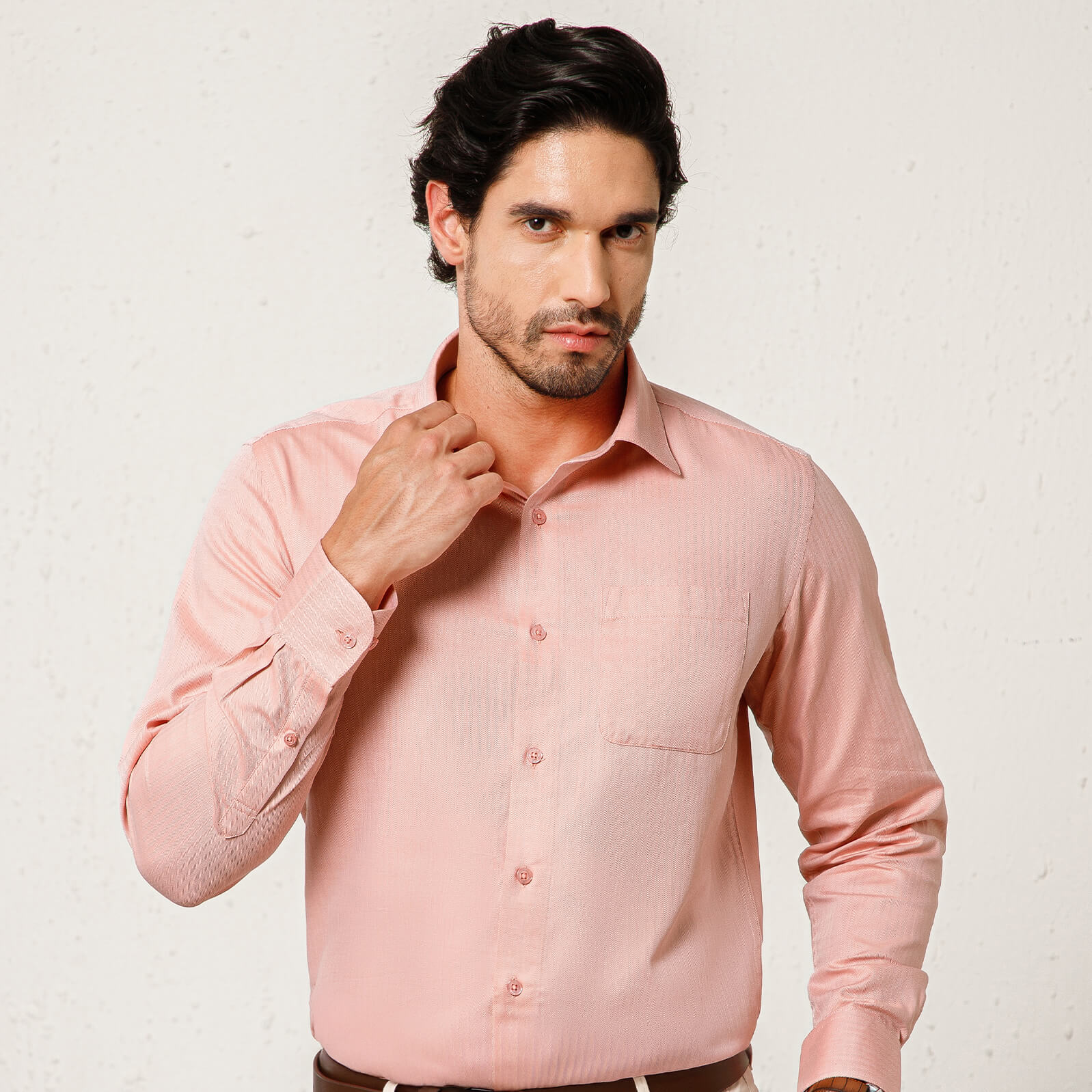 Imperial Herringbone 2 Ply Giza Shirt In Flamingo