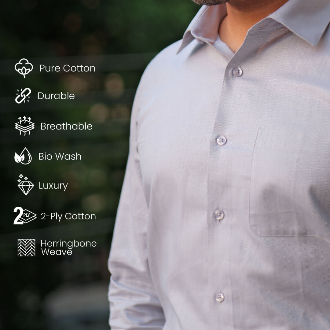 Imperial Herringbone 2 Ply Giza Shirt In Silver Grey