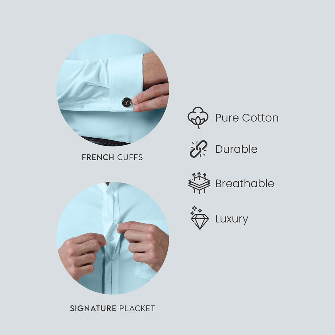 Keneth Sky Blue Shirt with Signature Concealed  Placket & French Cuff