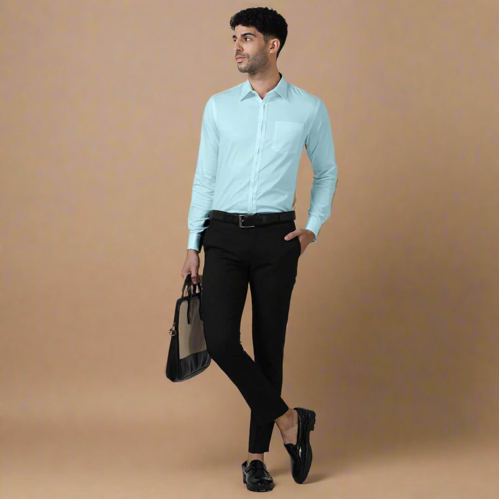Keneth Sky Blue Shirt with Signature Concealed  Placket & French Cuff