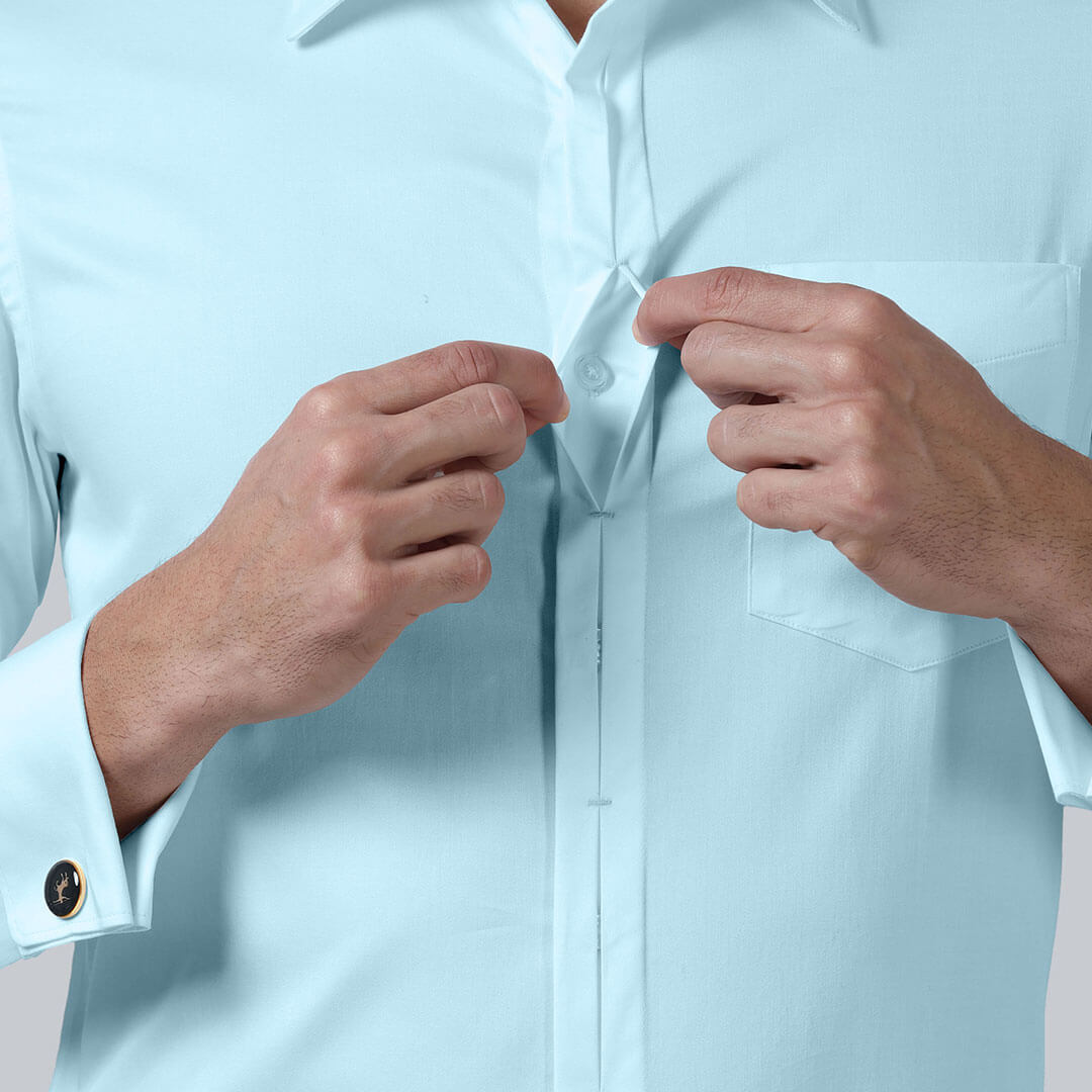 Keneth Sky Blue Shirt with Signature Concealed  Placket & French Cuff