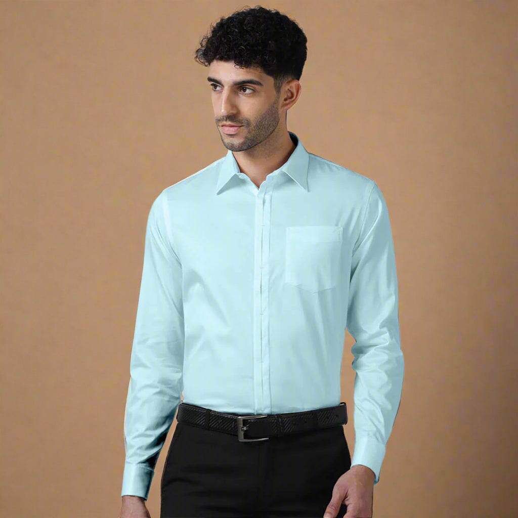 Keneth Sky Blue Shirt with Signature Concealed  Placket & French Cuff