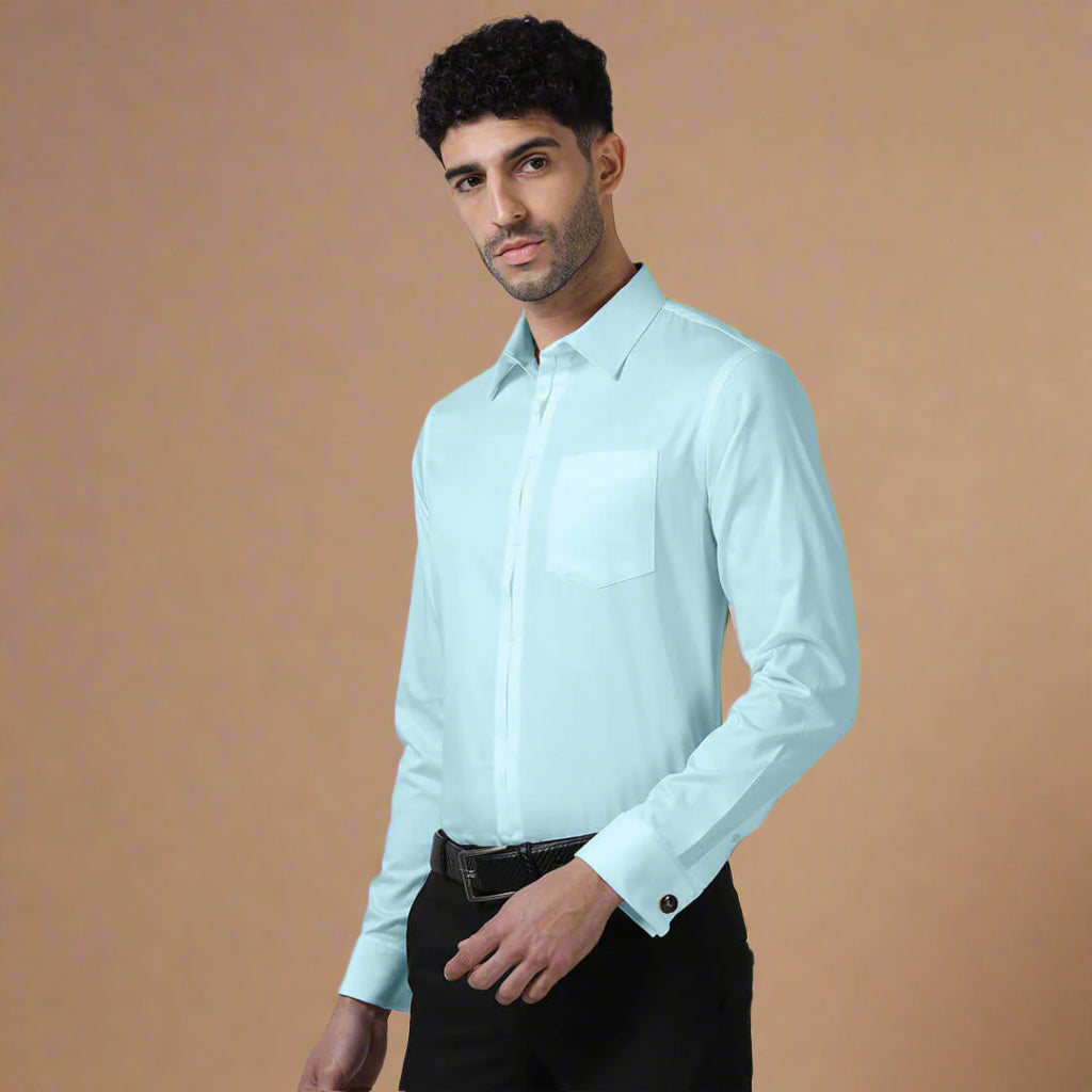 Keneth Sky Blue Shirt with Signature Concealed  Placket & French Cuff