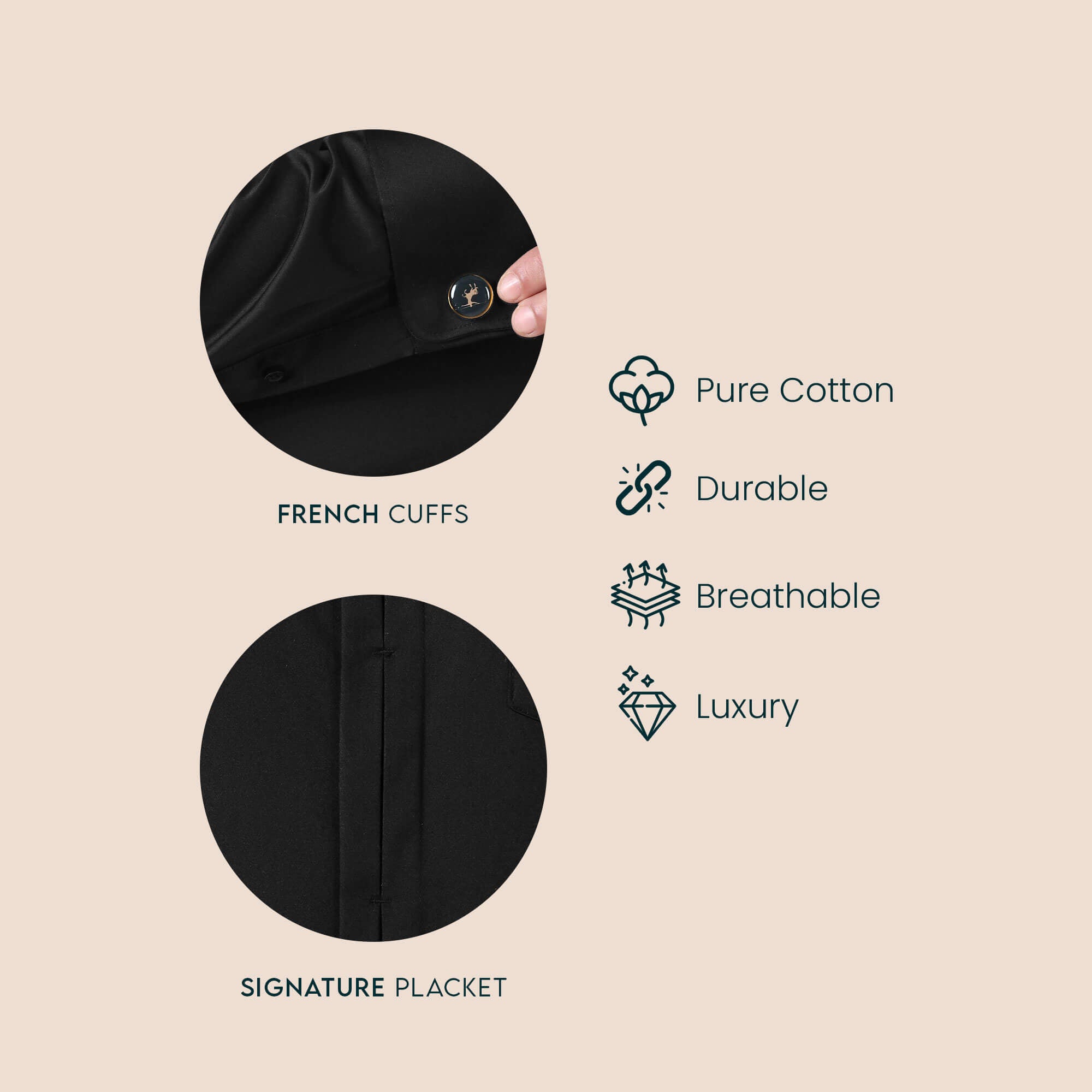 Keneth Black Shirt with Signature Concealed Placket & French Cuff