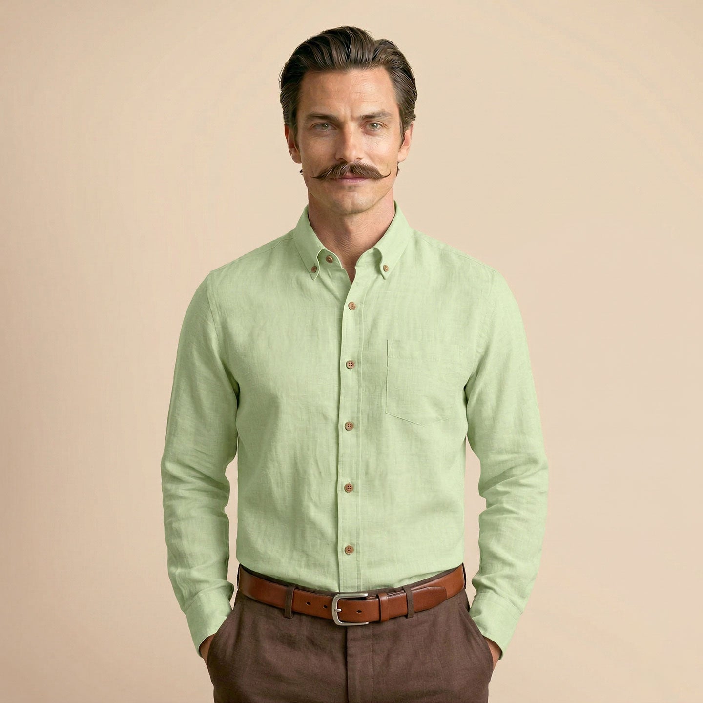 Breeze Linen Full Sleeves Shirt In Leaf Green