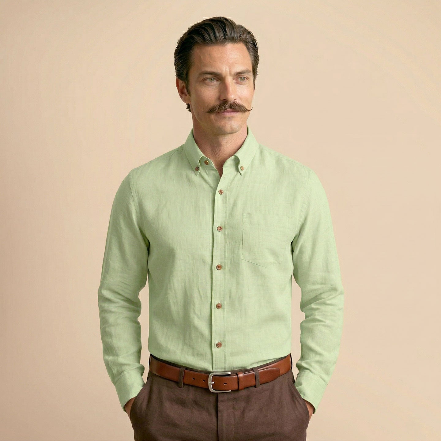 Breeze Linen Full Sleeves Shirt In Leaf Green