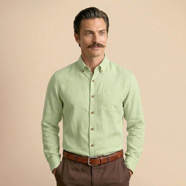 Breeze Linen Full Sleeves Shirt In Leaf Green
