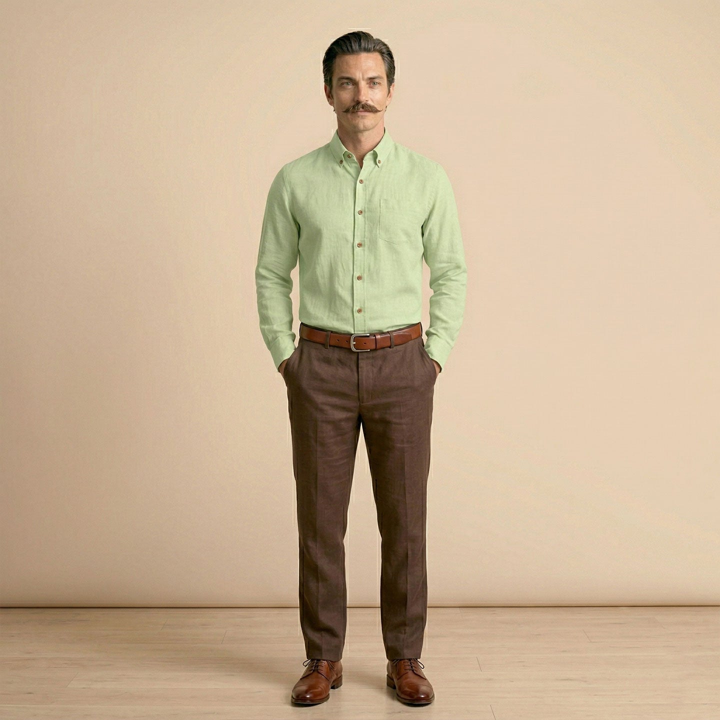 Breeze Linen Full Sleeves Shirt In Leaf Green