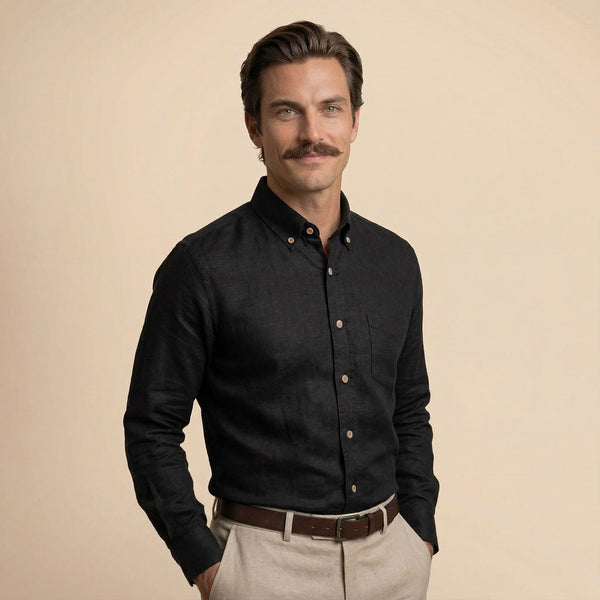 Breeze Linen Full Sleeves Shirt In Midnight