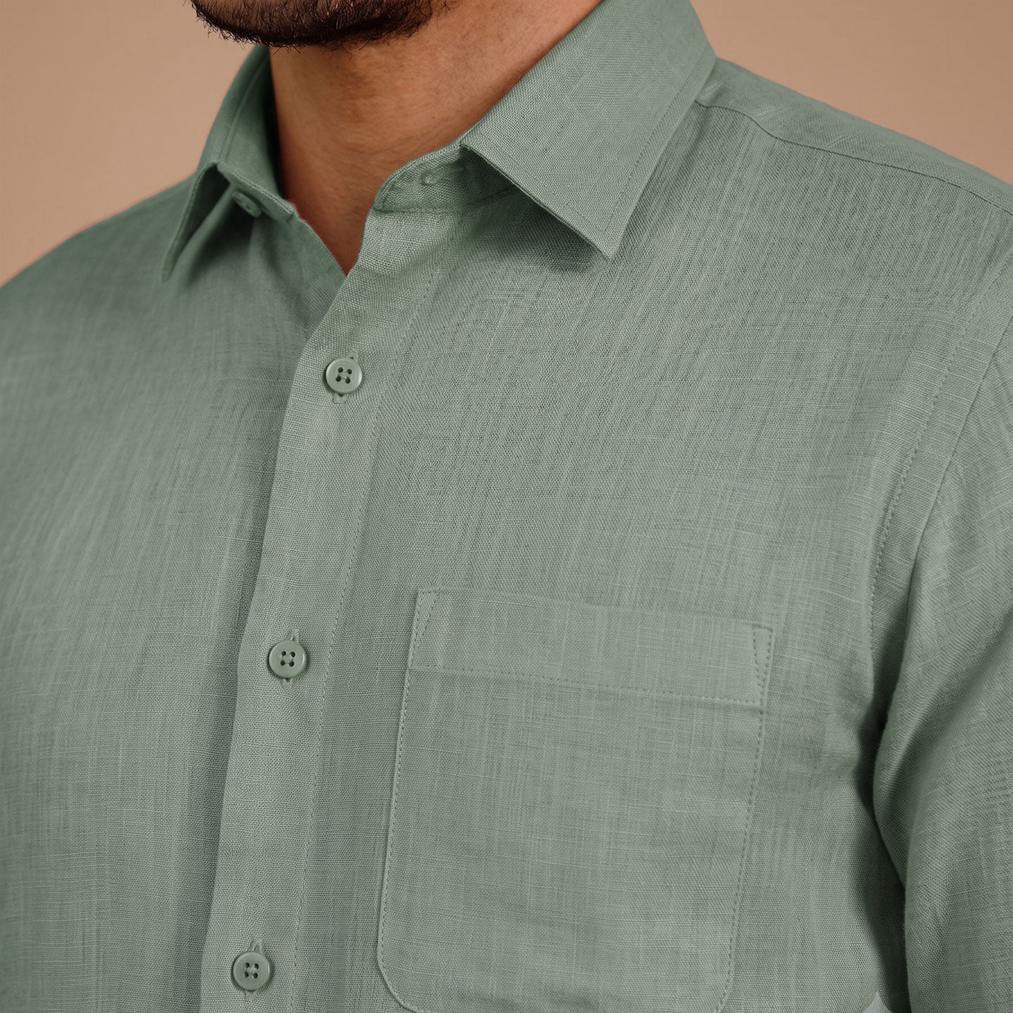 Cedar Pure Linen Full Sleeves Shirt In Moss Green