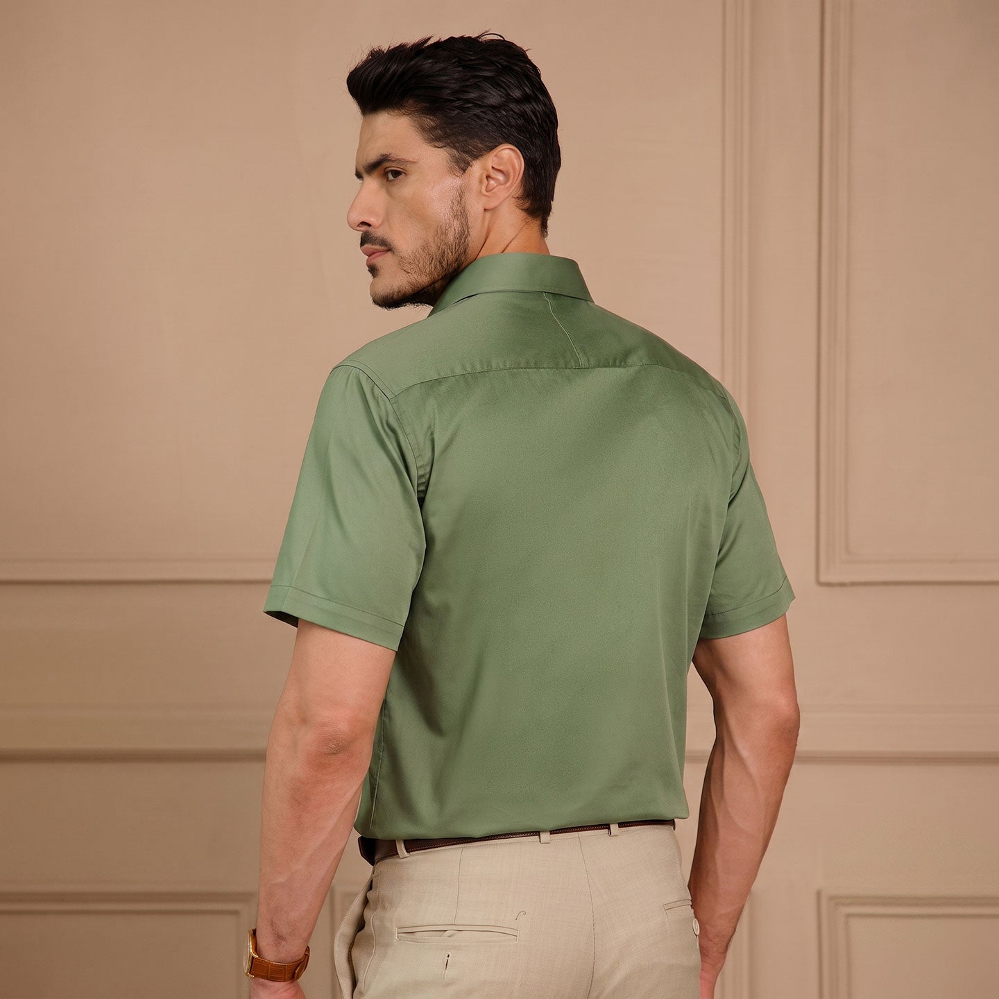 Ashley Half Sleeves Giza Cotton Shirt In Grass Green