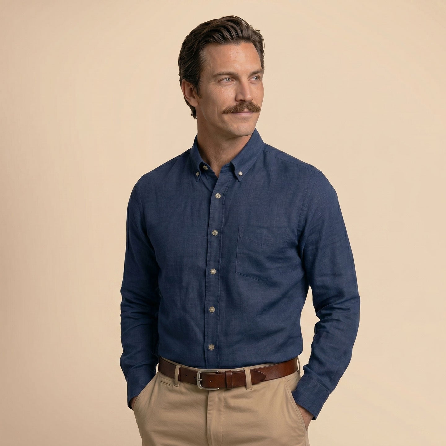 Breeze Linen Full Sleeves Shirt In French Navy