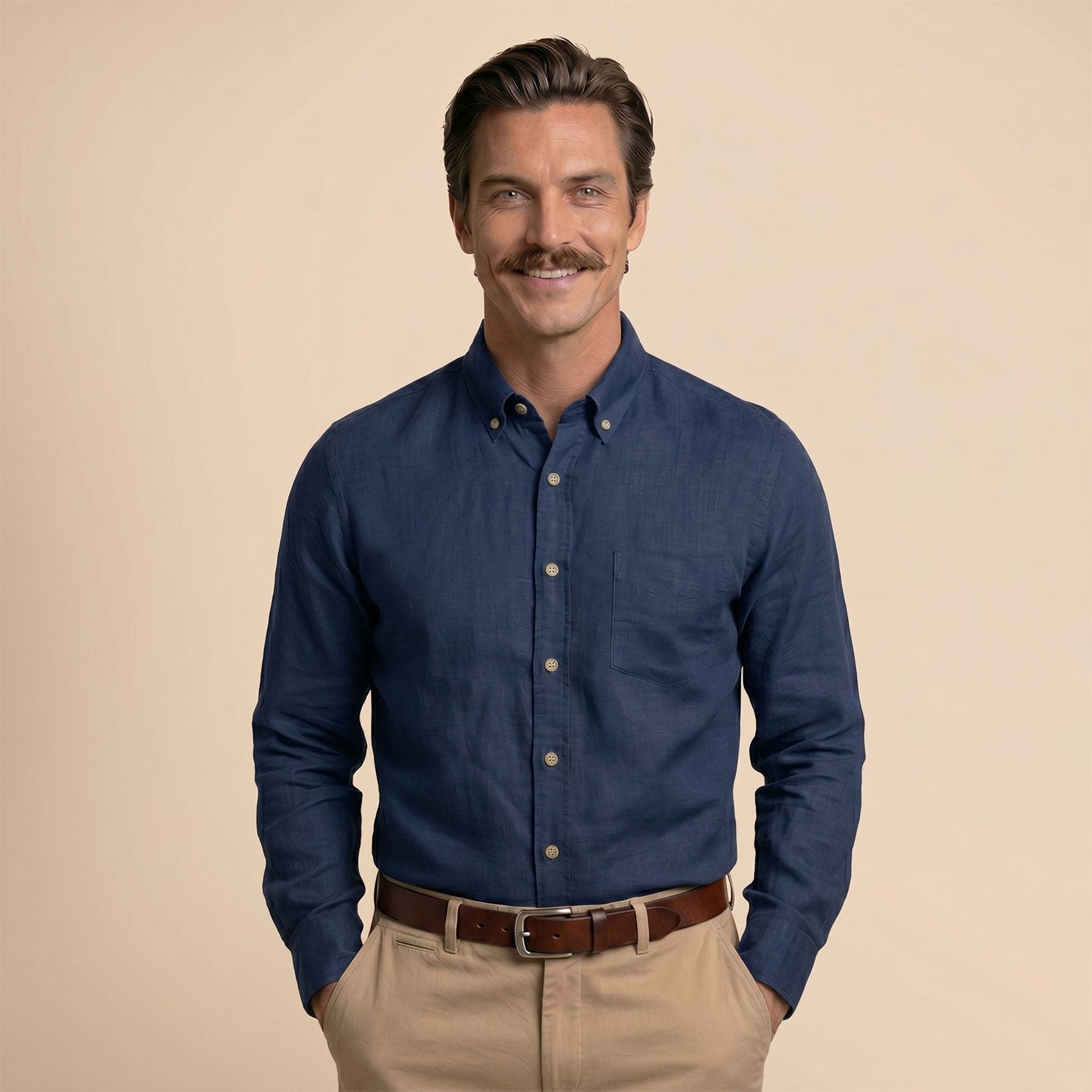 Breeze Linen Full Sleeves Shirt In French Navy