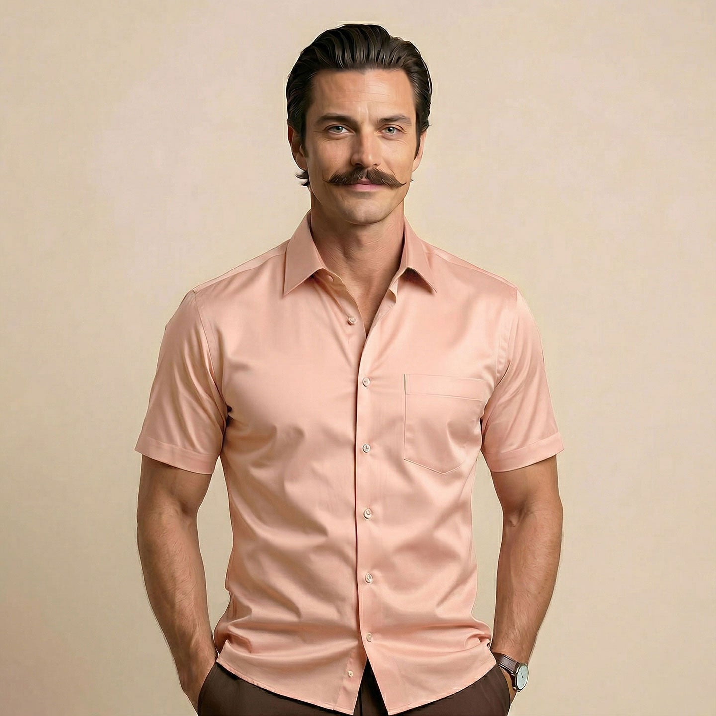 Ashley Half Sleeves Giza Cotton Shirt In Peach Fuzz