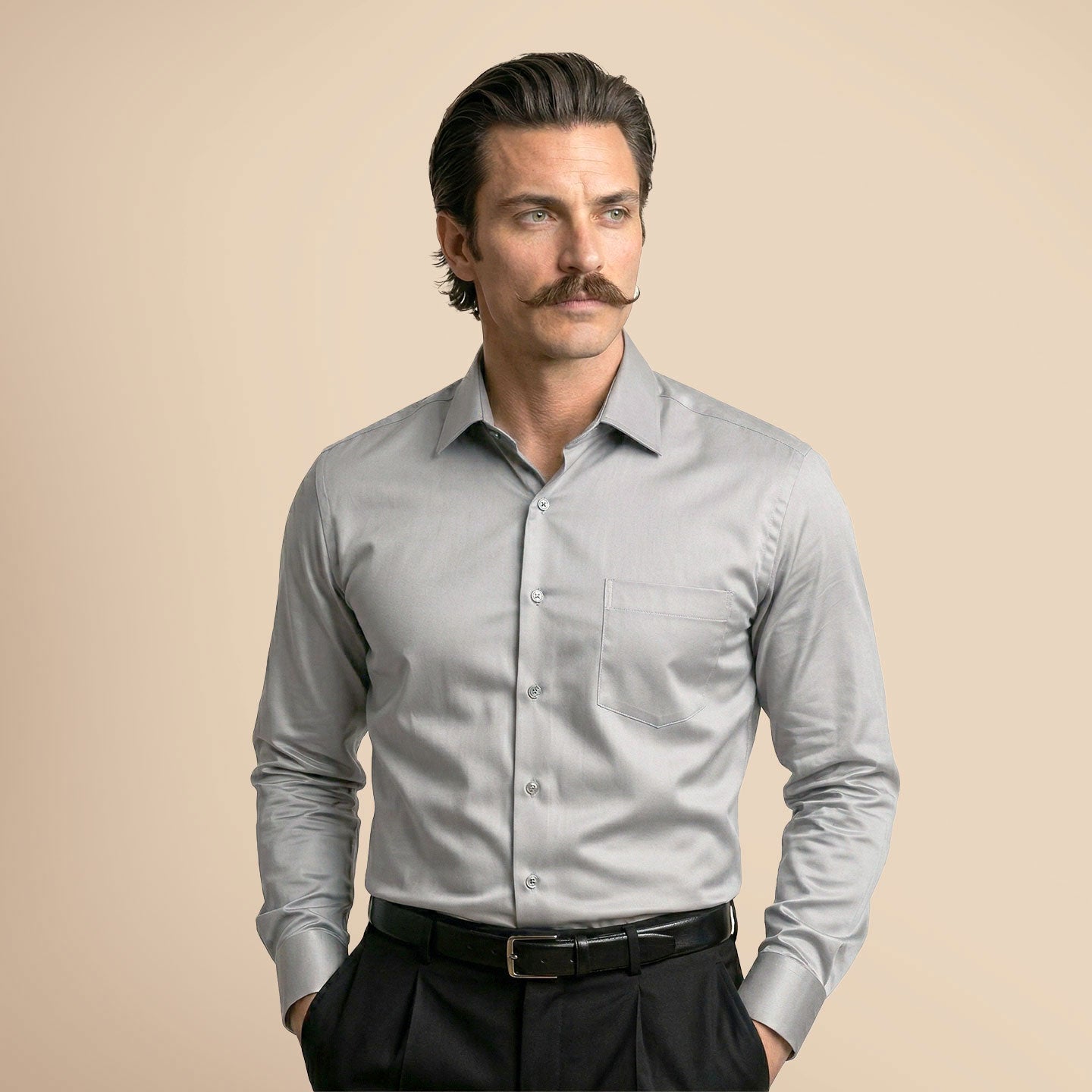 French Cuff Giza Cotton Shirt In Pewter