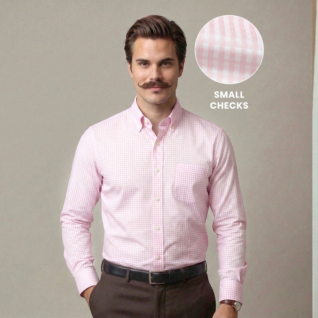 Gingham 2 Ply Check Shirt In Blush Pink