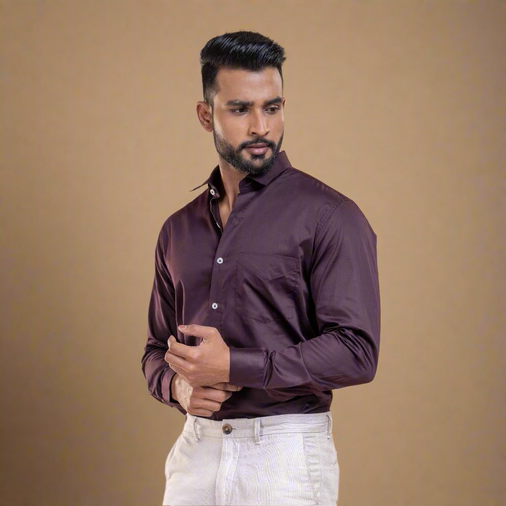 Full Sleeve Burgundy Formal Shirt For Men By TFC
