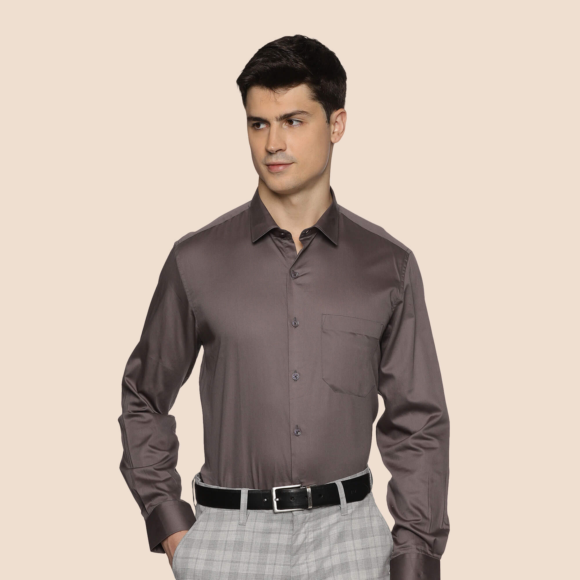 Swiss Finish Giza Cotton Shirt Dark Steel For Men By TFC