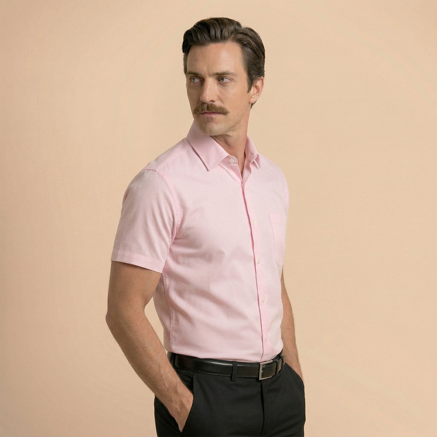 Ashley Half Sleeves Giza Cotton Shirt In Powder Pink