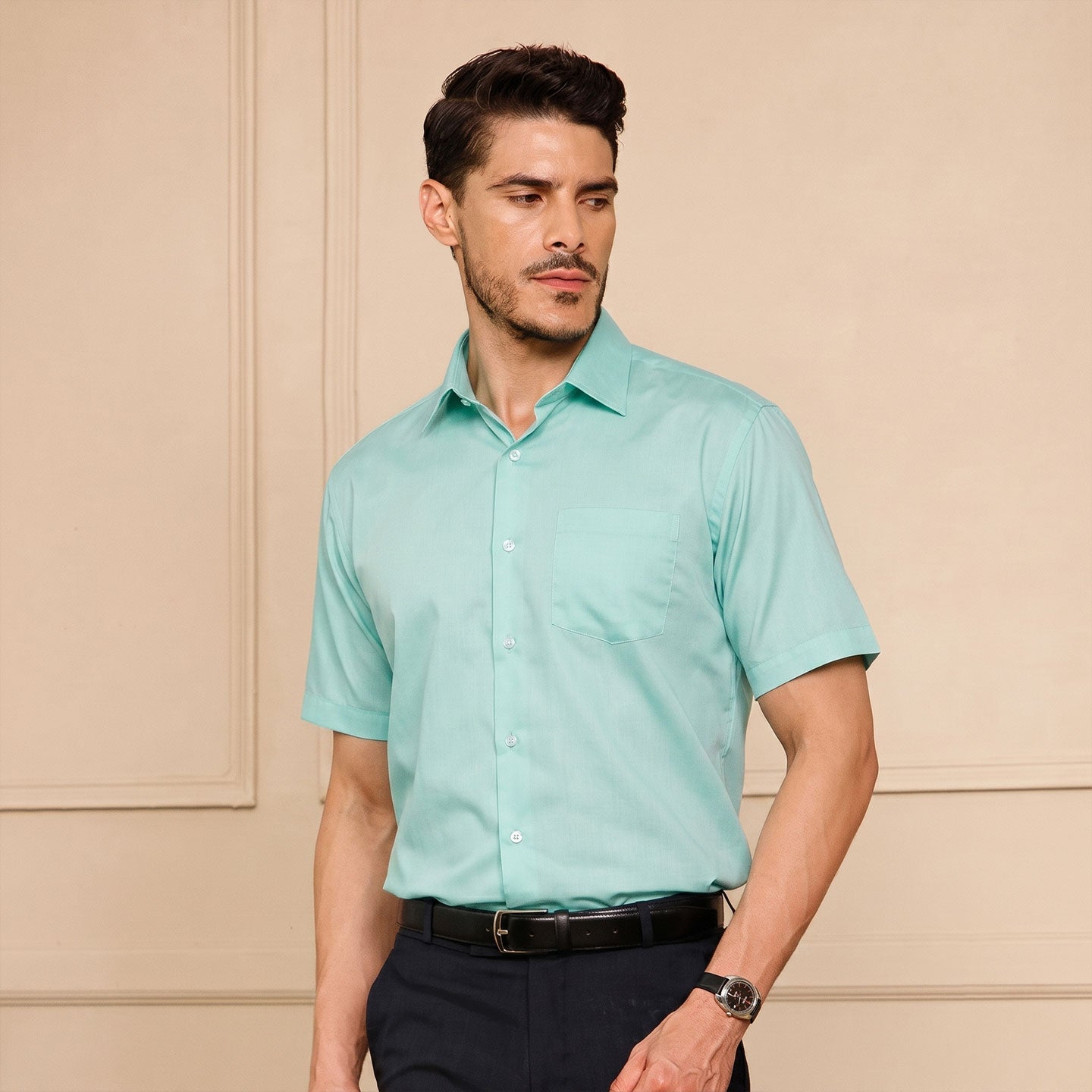 Ashley Half Sleeves Giza Cotton Shirt In Fresh Aqua
